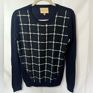 Navy and White Grid Pattern Sweater